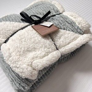 NWT Luxury Faux Fur Throw Blanket Maison & Jardin Gray And Cream Shearling 50x60